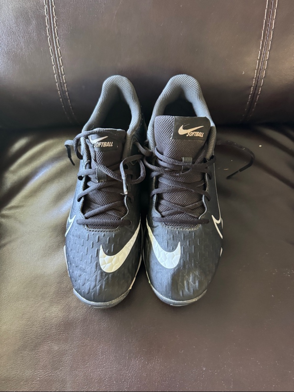 Nike Black Cleats with White Swoosh and Teal Accents - Picture 6 of 6